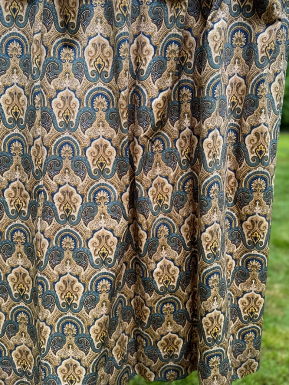 Blue and Gold Medallions Curtain Panel 74 in Wide 42 in Long Lined Custom Made